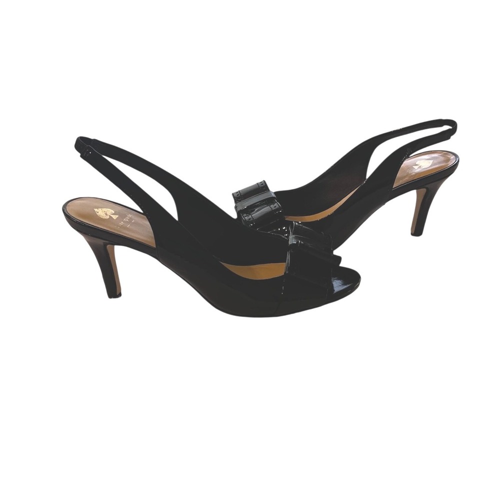 Kate Spade Gracie Black Patent Leather Bow Slingback Heels Open Toe 6.5M
